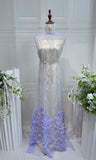 S21-136 3D flower bead embroidery  lace fabric high quality net lace fabric for wedding bridal  evening dress