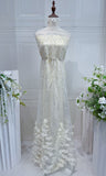 S21-136 3D flower bead embroidery  lace fabric high quality net lace fabric for wedding bridal  evening dress